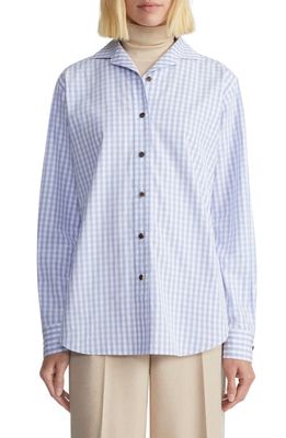 Lafayette 148 New York Gingham Oversize Cotton Button-Up Shirt in Wild Blue Multi