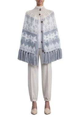 Lafayette 148 New York Hand Knit Recycled Cashmere Blend Fair Isle Poncho in Greystone Multi