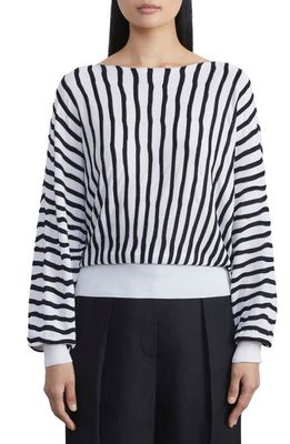 Lafayette 148 New York Irregular Stripe Silk Crepe Sweater in Black Multi