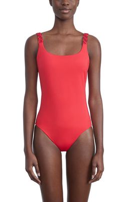 Lafayette 148 New York L148 Braided Strap Reversible One-Piece Swimsuit in Flame Multi
