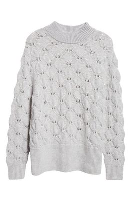 Lafayette 148 New York Lace Stitch Sequin Cashmere Blend Sweater in Grey Heather