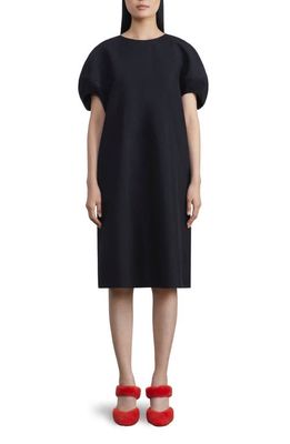 Lafayette 148 New York Lantern Sleeve Silk & Linen Midi Dress in Black