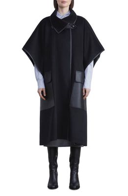 Lafayette 148 New York Leather Pocket Long Cashmere Cape in Black