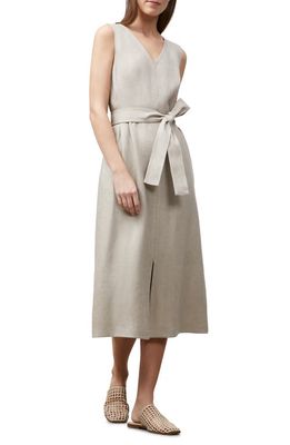 Lafayette 148 New York Lily Belted Linen Midi Dress in Smoked Taupe