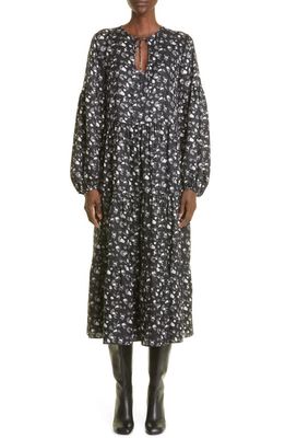 Lafayette 148 New York Lupe Leopard Print Long Sleeve Silk Midi Dress in Black Multi