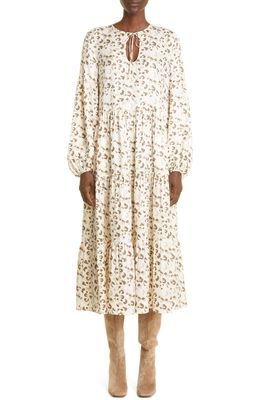 Lafayette 148 New York Lupe Leopard Print Long Sleeve Silk Midi Dress in Raffia Multi