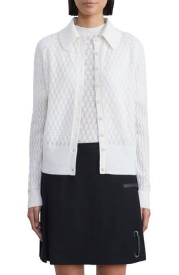 Lafayette 148 New York Mixed Stitch Cashmere Blend Polo Cardigan in Cloud
