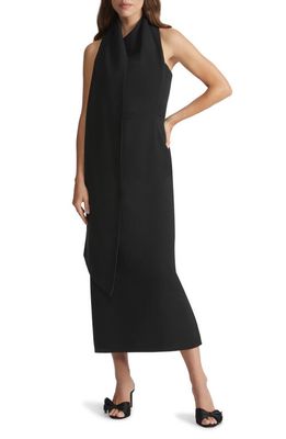Lafayette 148 New York One-Shoulder Crepe Dress with Scarf in Black