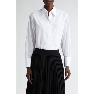 Lafayette 148 New York Oversize Sheer Sleeve Organic Cotton Poplin Shirt in White