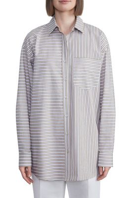 Lafayette 148 New York Oversize Stripe Cotton Button-Up Shirt in Oat Multi