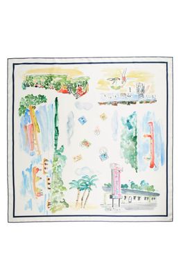 Lafayette 148 New York Painted Postcards Print Silk Square Scarf in White Multi