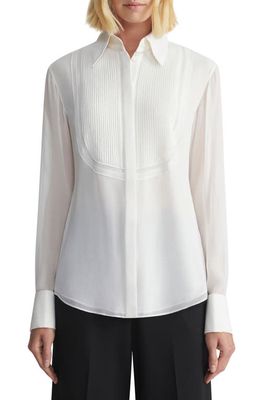 Lafayette 148 New York Pintuck Bib Silk Georgette Button-Up Shirt in Cloud