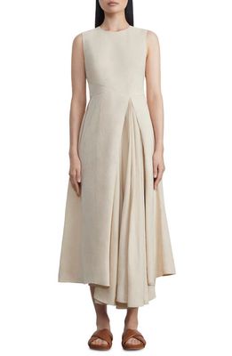 Lafayette 148 New York Pleat Inset Silk & Linen Midi Dress in Dune