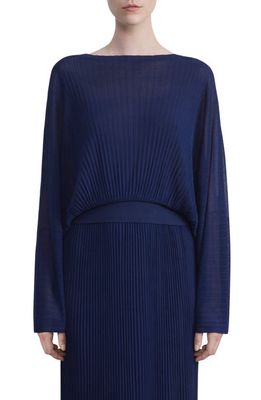 Lafayette 148 New York Pleated Dolman Sleeve Silk Crepe Sweater in Midnight Blue