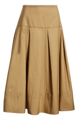 Lafayette 148 New York Pleated Organic Cotton Poplin Midi Skirt in Cadet Khaki