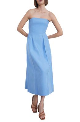 Lafayette 148 New York Pleated Silk & Linen Strapless Dress in Cool Blue