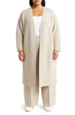 Lafayette 148 New York Rib Open Front Cashmere Cardigan in Taupe Melange