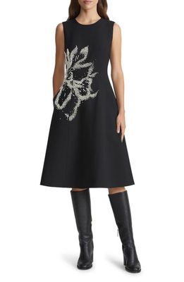 Lafayette 148 New York Rose Beaded Sleeveless Wool & Silk Crepe Dress in Black