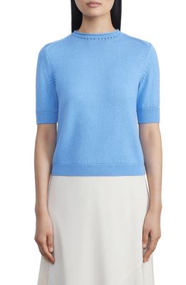 Lafayette 148 New York Short Sleeve Cotton & Silk Sweater in Cool Blue