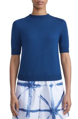 Lafayette 148 New York Short Sleeve Cotton & Silk Sweater in Parisian Blue