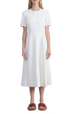 Lafayette 148 New York Short Sleeve Silk & Linen Fit & Flare Midi Dress in Alabaster