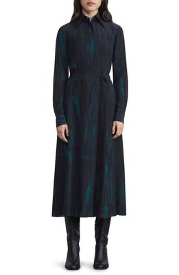 Lafayette 148 New York Stamped Pages Print Long Sleeve Silk Crêpe de Chine Shirtdress in Black Multi
