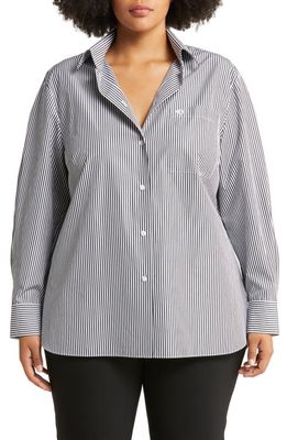 Lafayette 148 New York Stripe Organic Cotton Poplin Button-Down Shirt in Black Multi
