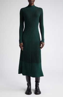 Lafayette 148 New York Sunburst Long Sleeve Crepe Rib Sweater Dress in Deep Ivy Multi