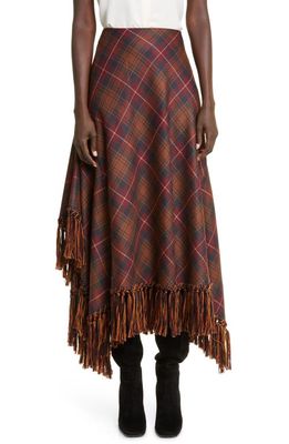 Lafayette 148 New York Tartan Plaid Fringe Handkerchief Hem Wool Skirt in Copper Dust Multi
