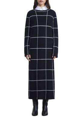 Lafayette 148 New York Tile Grid Intarsia Long Sleeve Cashmere Sweater Dress in Black Multi