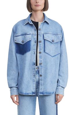 Lafayette 148 New York Two-Tone Denim Shirt Jacket in Stonewash Blue