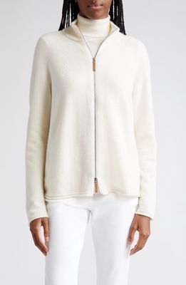 Lafayette 148 New York Zip Front Cashmere Cardigan in Cloud