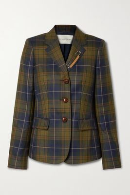 Lafayette148 - Embellished Checked Wool And Silk-blend Blazer - Green