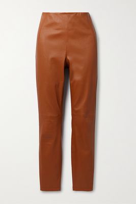 Lafayette148 - Greenwich Leather Straight-leg Pants - Brown