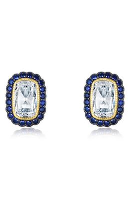 Lafonn Art Deco Simulated Diamond Halo Stud Earrings in Blue/Gold