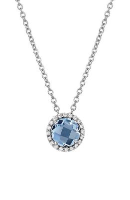 Lafonn Birthstone Halo Pendant Necklace in December Blue Topaz /Silver