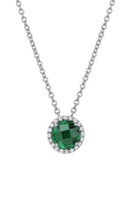 Lafonn Birthstone Halo Pendant Necklace in May Emerald /Silver