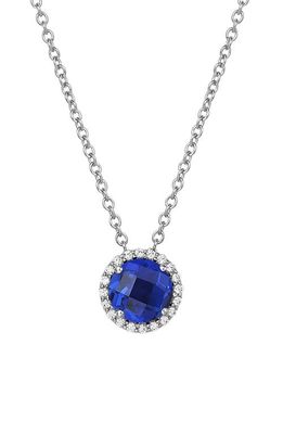 Lafonn Birthstone Halo Pendant Necklace in September Sapphire /Silver
