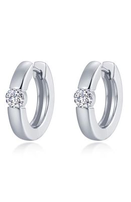 Lafonn Simulated Diamond Huggie Hoop Earrings in Platinum/White