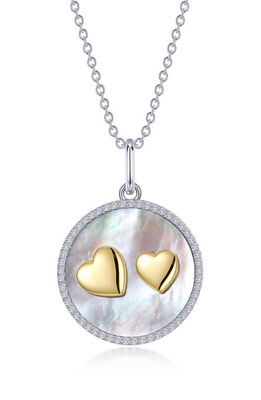 Lafonn Simulated Diamond Mother-of-Pearl Double Heart Pendant Necklace in Silver/Mop