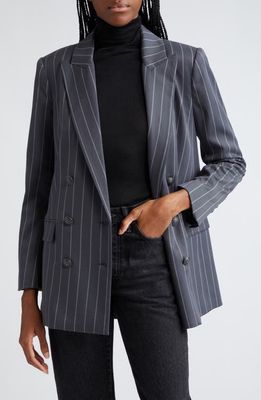 L'AGENCE Aimee Stripe Double Breasted Blazer in Charcoal Grey