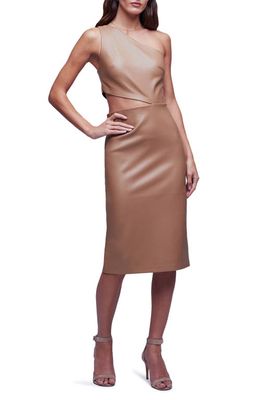 L'AGENCE Aliyah Cutout One-Shoulder Faux Leather Dress in Dark Chanterelle