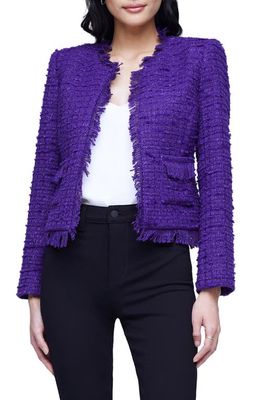 L'AGENCE Angelina Sequin Tweed Jacket in Deep Violet