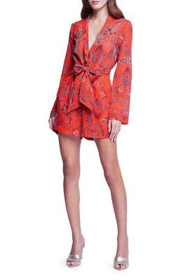 L'AGENCE Arabell Paisley Long Sleeve Romper in Fire Red Multi Large Paisley