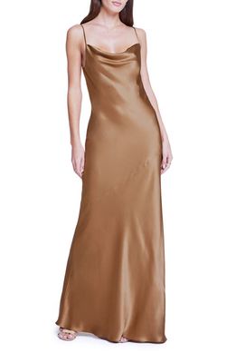 L'AGENCE Arianne Cowl Neck Silk Maxi Slipdress in Saddle