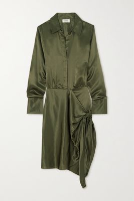 L'Agence - Atlas Knotted Wrap-effect Silk-satin Mini Dress - Green