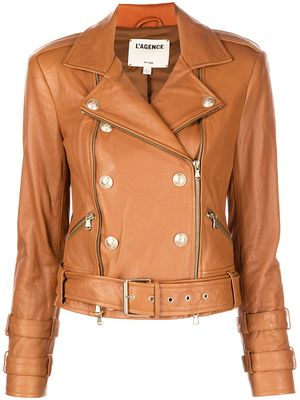 L'Agence Billie belted-waist leather jacket - Brown
