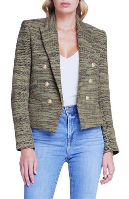 L'AGENCE Brooke Double Breasted Crop Blazer in Olive Multi