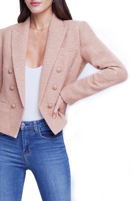 L'AGENCE Brooke Double Breasted Crop Cotton Blend Blazer in Praline