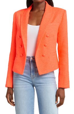 L'AGENCE Brooke Double Breasted Tweed Crop Blazer in Bright Orange Je Taime